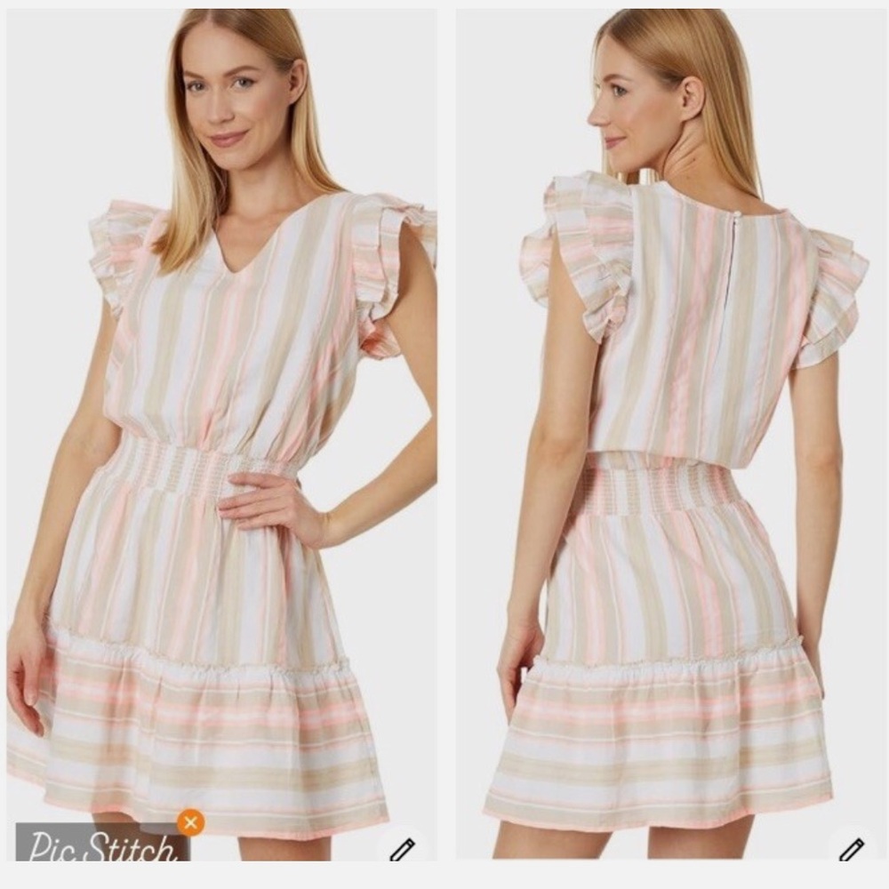 NWT Vineyard Vines coral & tan striped v neck dress sz medium - Picture 9 of 13